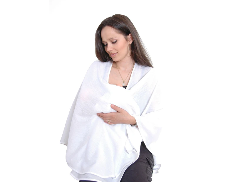 Bebitza 100% Cotton Cheesecloth Nursing Cover - White