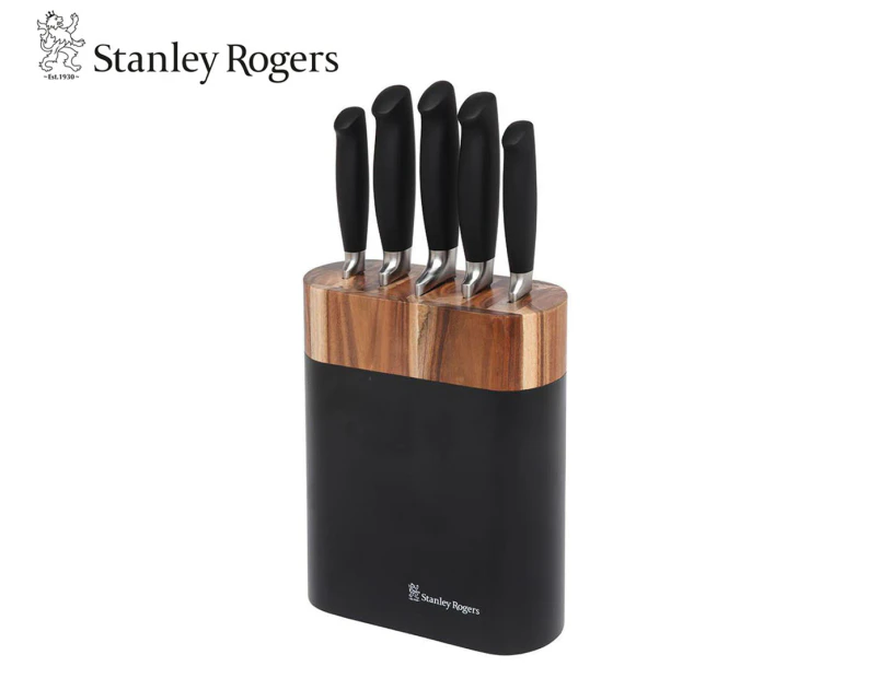 Stanley Rogers 6-Piece Black Oval Acacia Knife Block Set