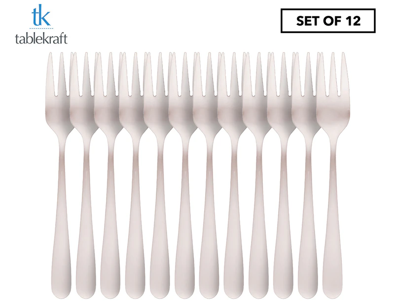 Set of 12 Tablekraft Luxor Cake Forks - Silver