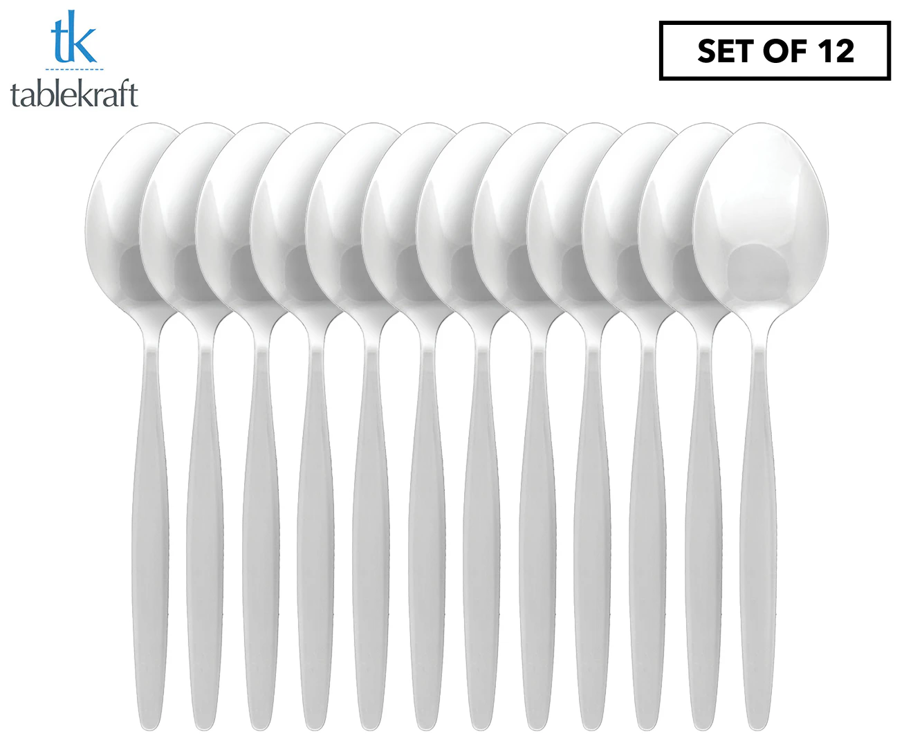 Set of 12 Tablekraft Atlantis Dessert Spoons - Silver