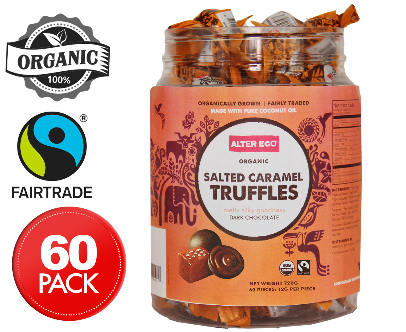 Alter Eco Salted Caramel Truffles Tub 60pk | GroceryRun.com.au