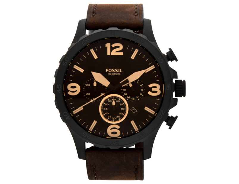 Fossil Men's 50mm Nate Leather Watch - Brown