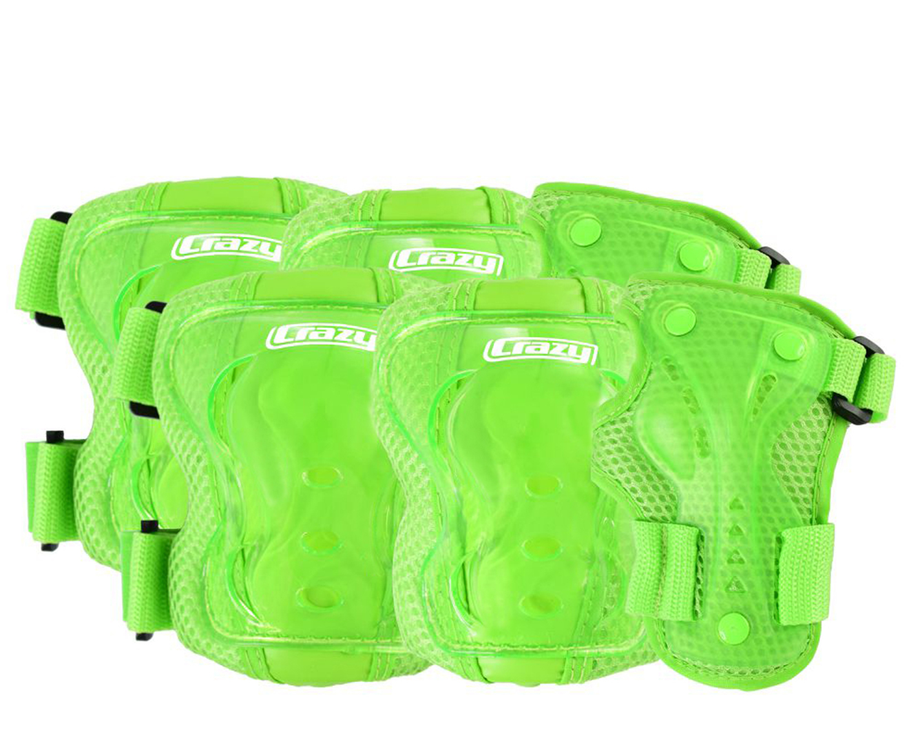 Crazy Skate Co. Kids' Protexion TriPack Skate Pads Pro Green