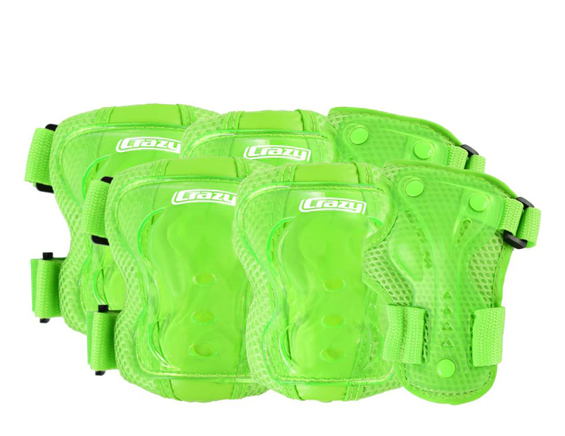 Crazy Skate Co. Kids' Protexion Tri-Pack Skate Pads - Pro Green