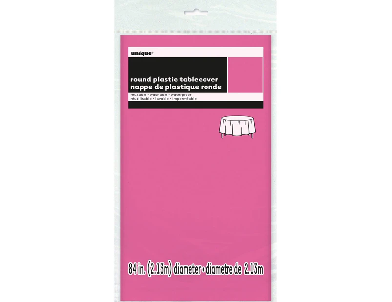 Plastic Tablecover 84" Round-Hot Pink
