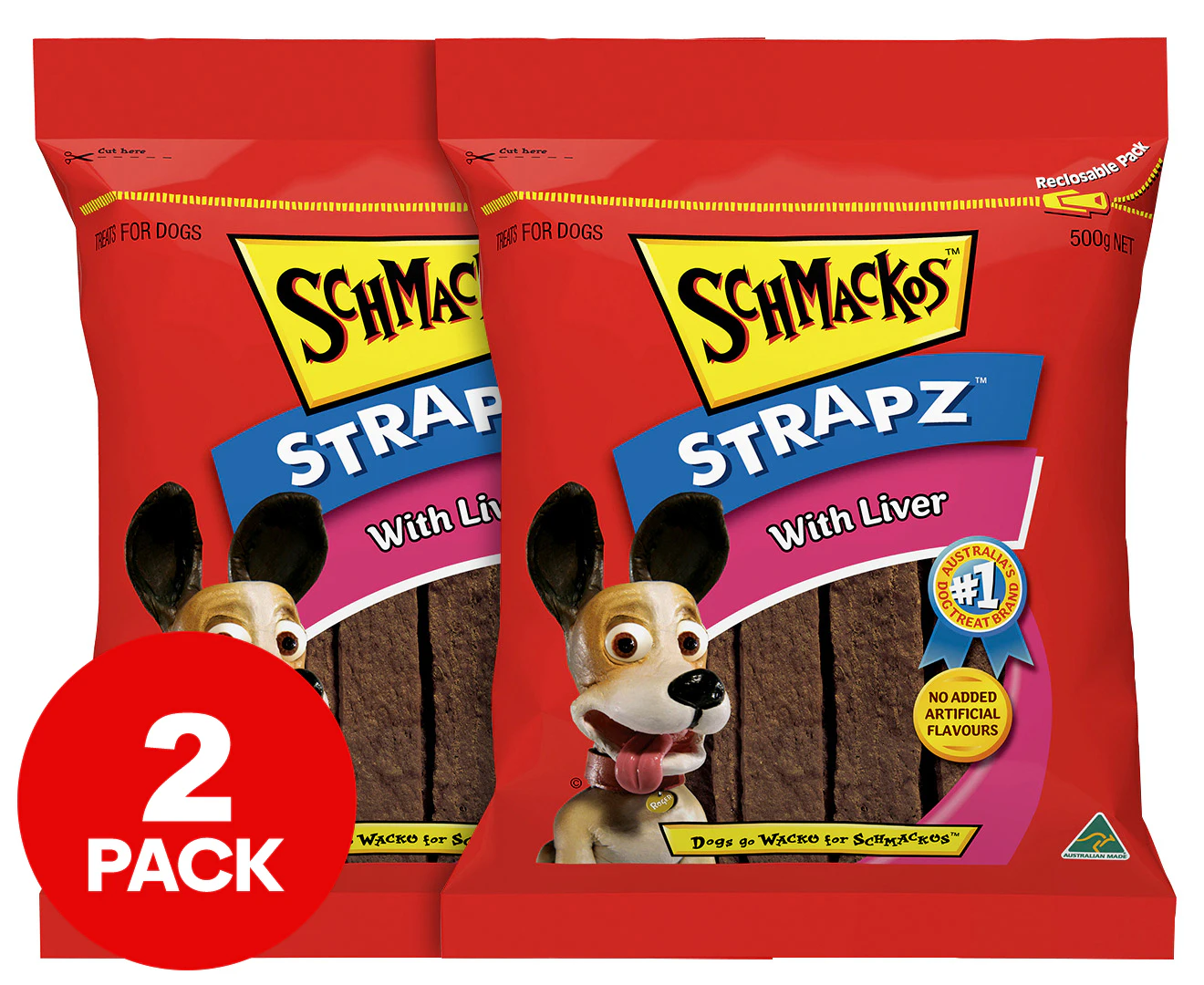 2 x Schmackos Strapz Dog Treats Liver 500g