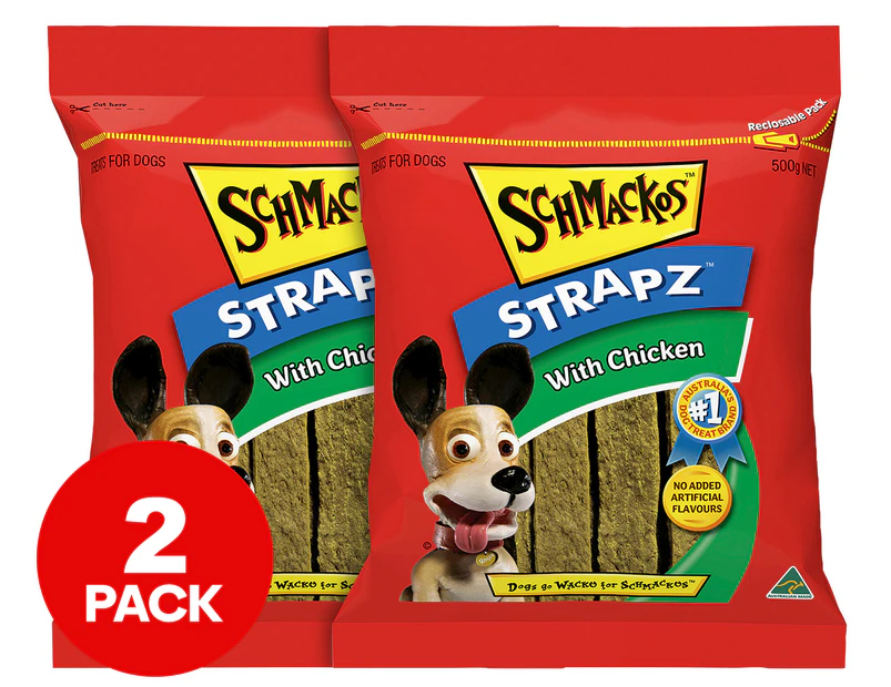 2 x Schmackos Strapz Dog Treats Chicken 500g