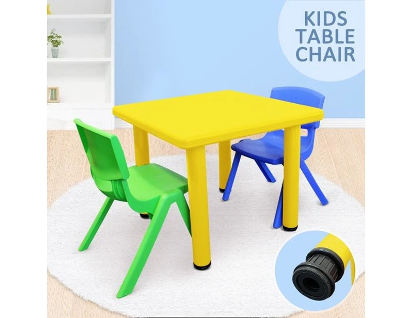 Kid's Adjustable Square Table Chair 3pc Set-1x Yellow Table 1xGreen Chair  1xBlue Chair