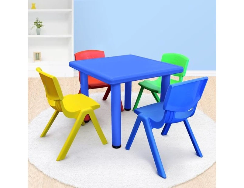 Kid's Adjustable Mixed Square Table with 4 Chairs Set With Blue Table