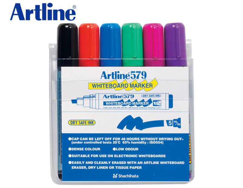 Artline 579 Chisel Nib Whiteboard Marker 6-Pack - Multi 