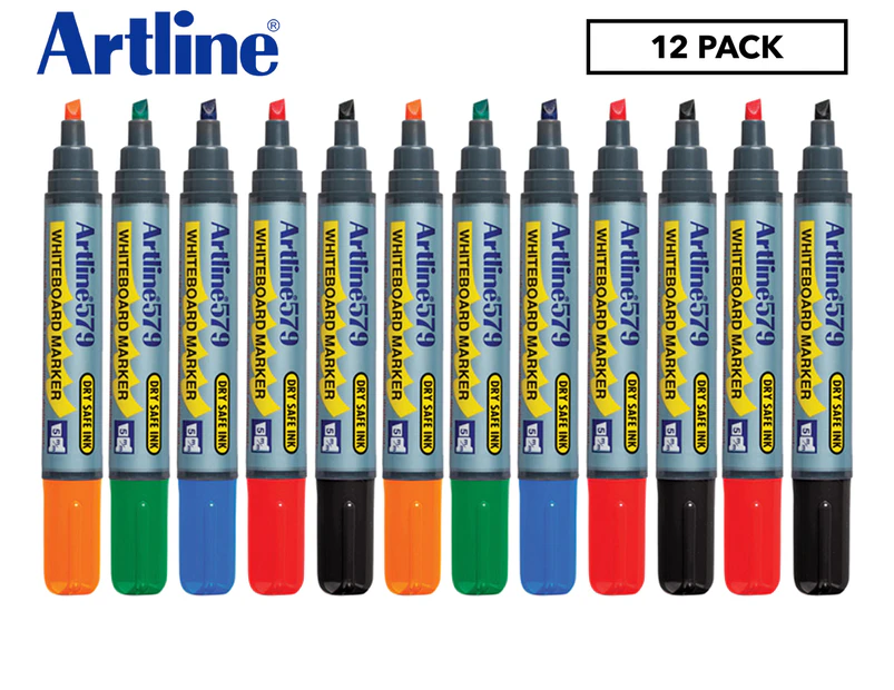 Artline 579 Chisel Nib Whiteboard Marker 12-Pack - Multi 