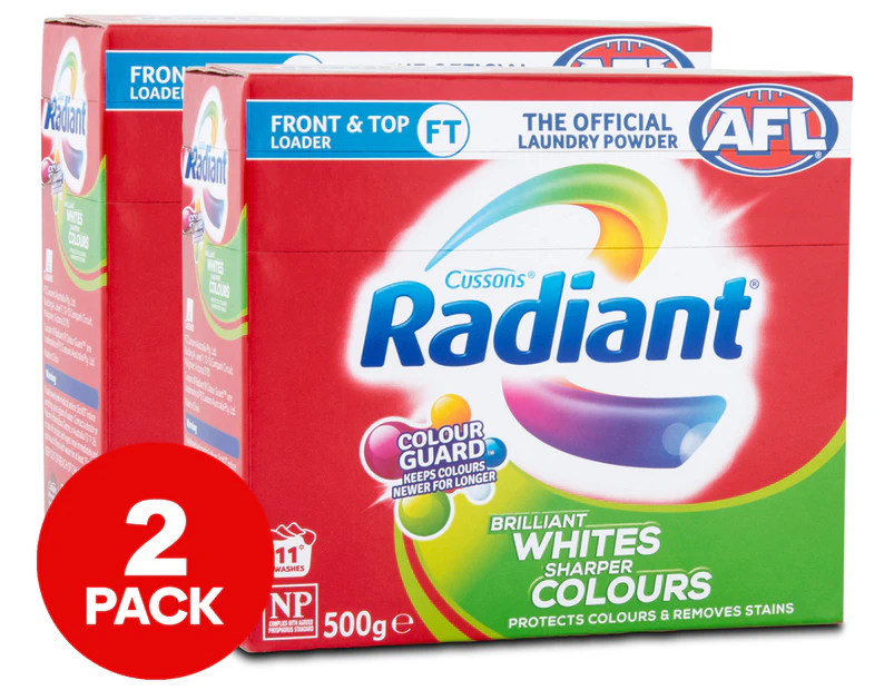 2 x 500g Radiant Front & Top Loader Whites & Colours Laundry Powder