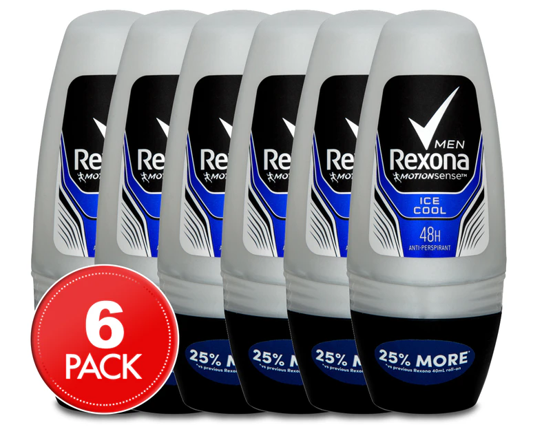6 x Rexona Men's Motionsense Ice Cool Roll-on Antiperspirant Deodorant 50mL