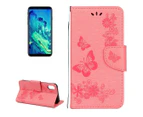 For iPhone XS,X Wallet Case,Elegant Pressed Flowers Butterfly Leather Cover,Pink