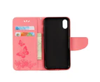 For iPhone XS,X Wallet Case,Elegant Pressed Flowers Butterfly Leather Cover,Pink
