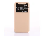 For iPhone XS,X Case, Caller ID Display Durable Protective Leather Cover,Gold