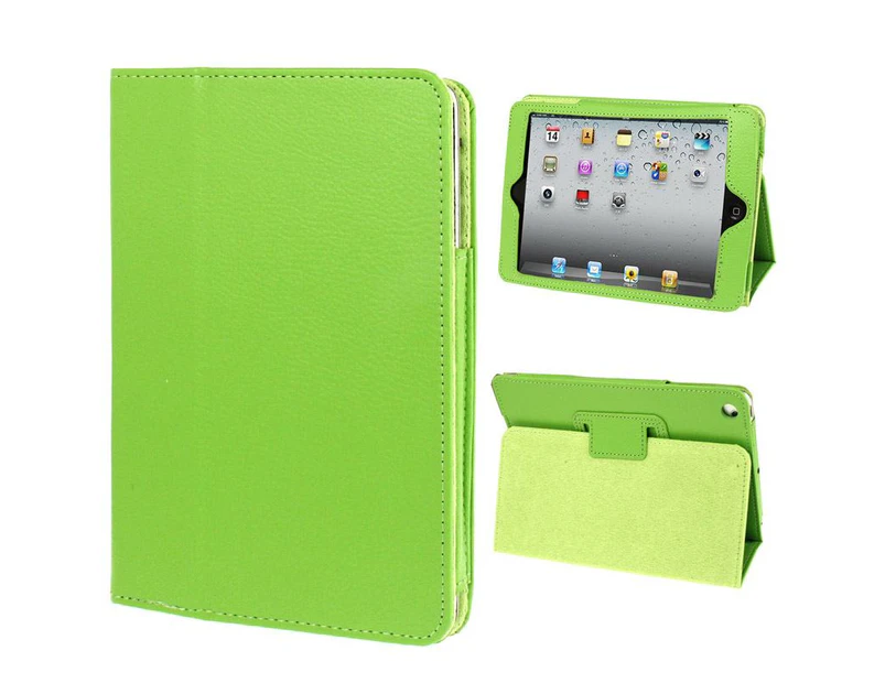 For iPad Mini 1,2,3 Case, Lychee Texture 2-fold Folio Leather Cover,Green