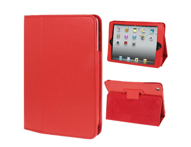 For iPad Mini 1,2,3 Case, Lychee Texture 2-fold Folio Leather Cover,Red
