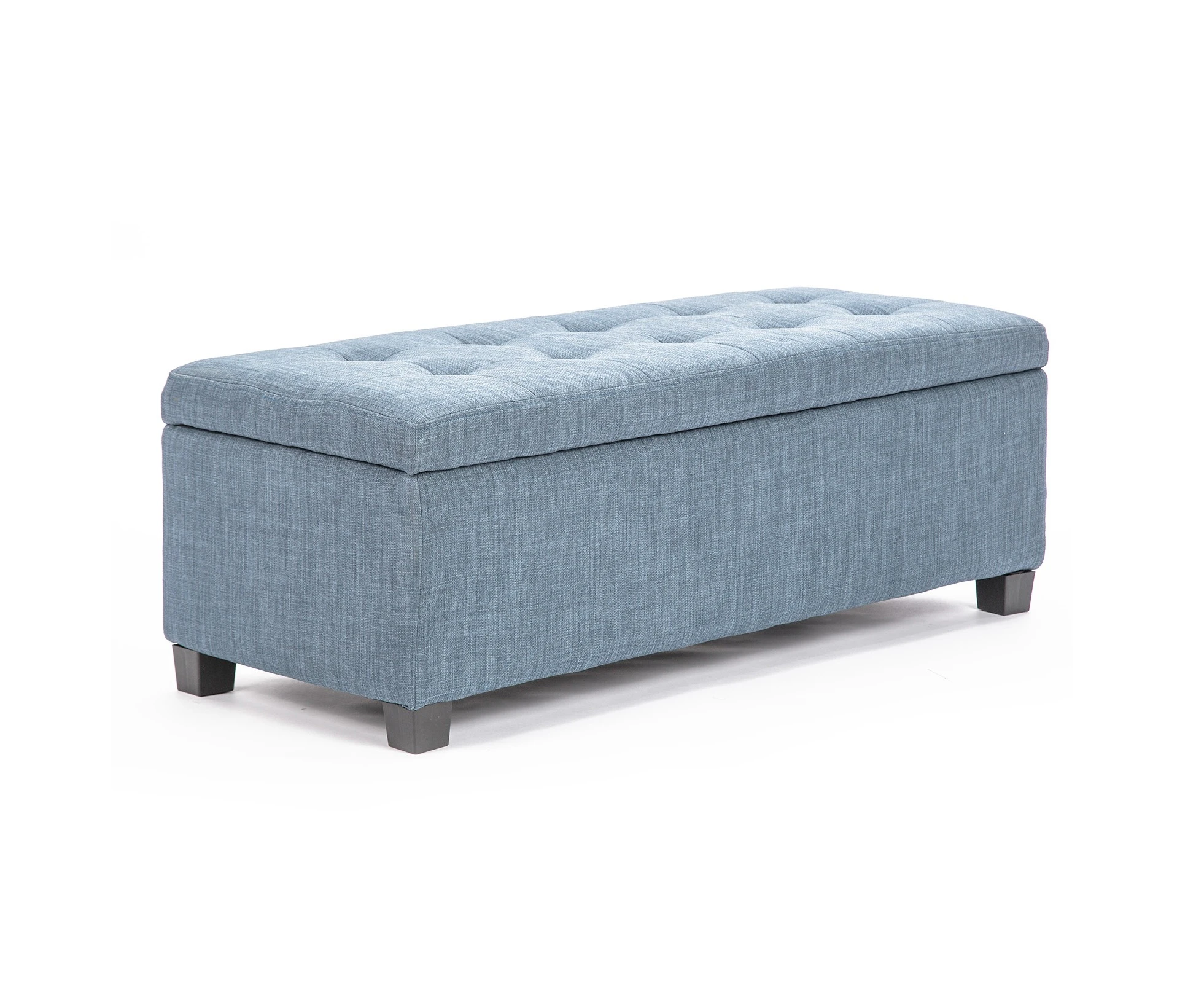 La Bella 102cm Light Grey Blue Storage Ottoman Stool Fabric