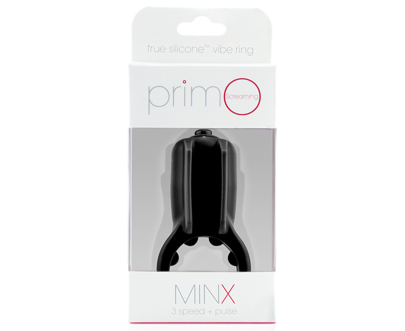 Screaming o primo minx silicone vibrating cock ring with vibro fins, classic black