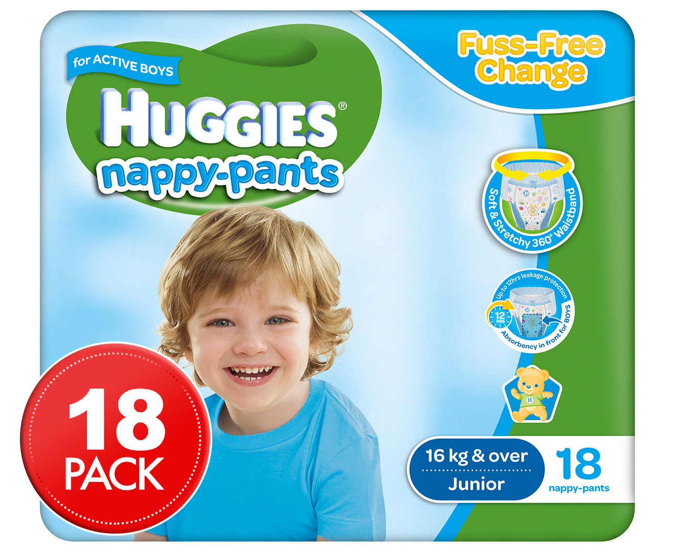 Huggies Nappy Pants For Boys Junior 15kg+ 18pk | GroceryRun.com.au