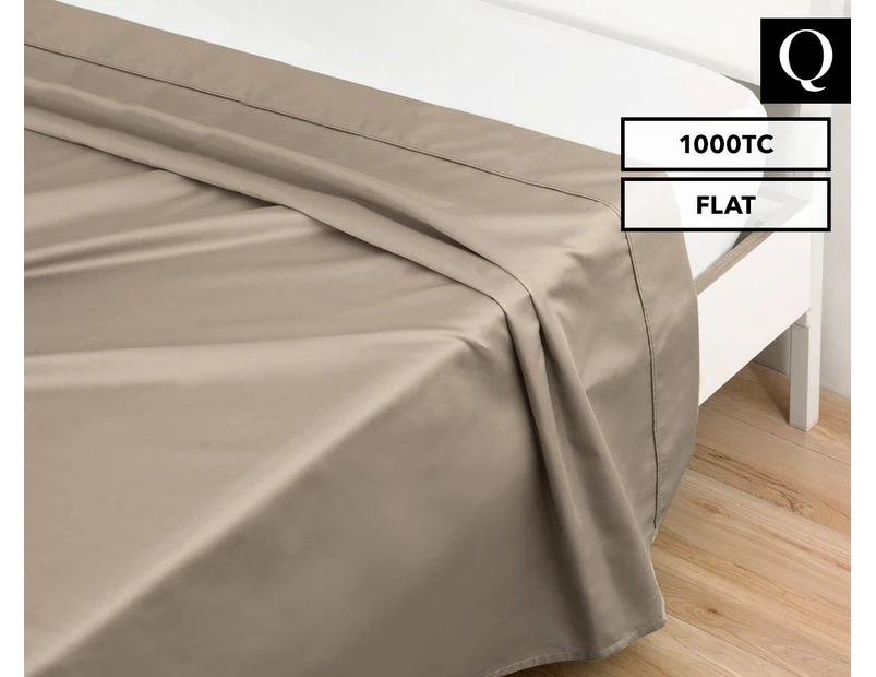 1000TC Luxury Queen Bed Flat Sheet - Taupe