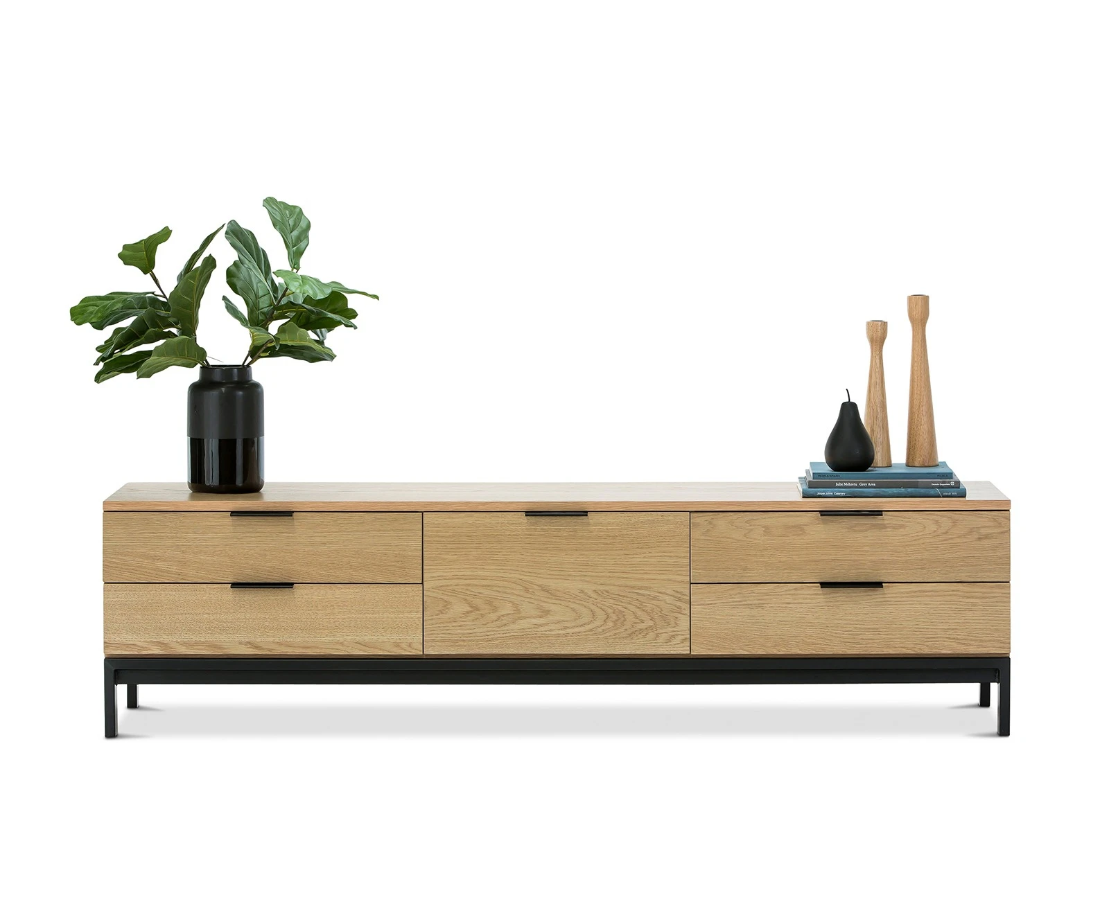 Contemporary Scandinavian Oak Veneer Timber 170cm Entertainment TV Lowline