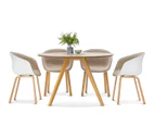 Light Timber Oak Scandinavian Round 1.2m Dining Set with 4x White Hay Scoop Grey Beige Padded Bentwood Chairs