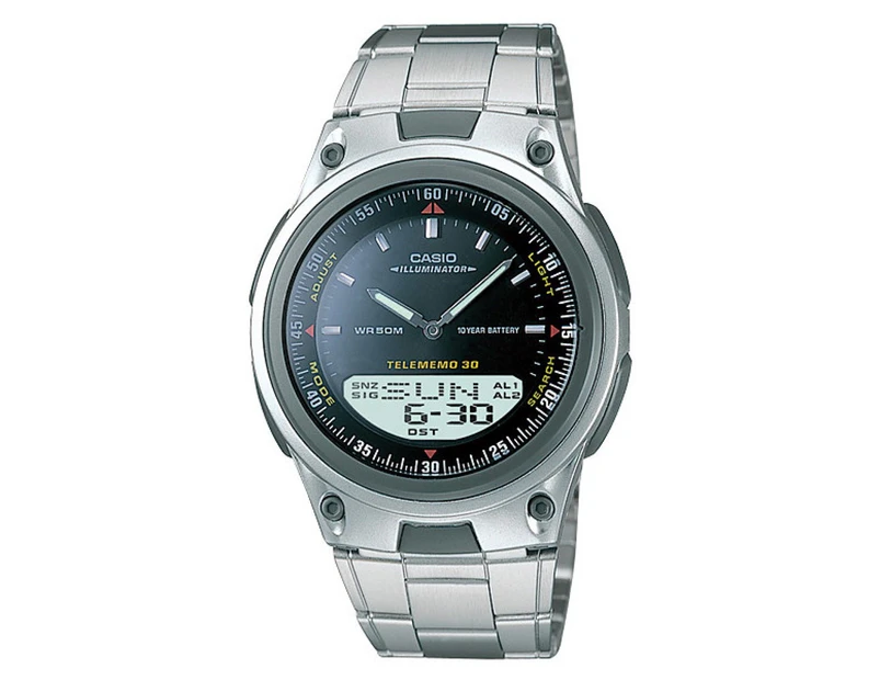 Casio Men Classic Silver and Black Stainless Steel Round Digital Watch
