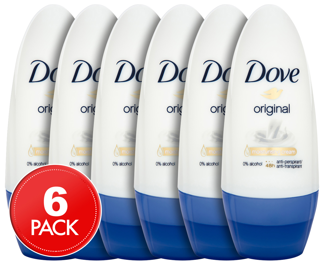 Dove Original Roll On Deodorant 6 Pack 50ml Au