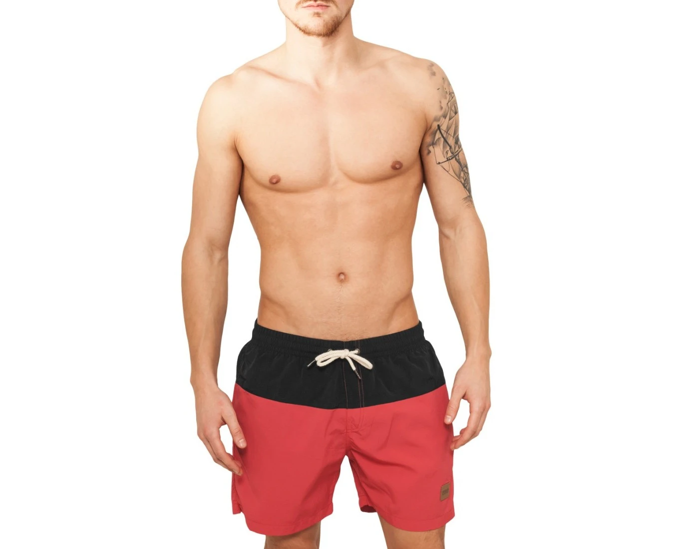 Urban Classics - BLOCK Swim Shorts black / red