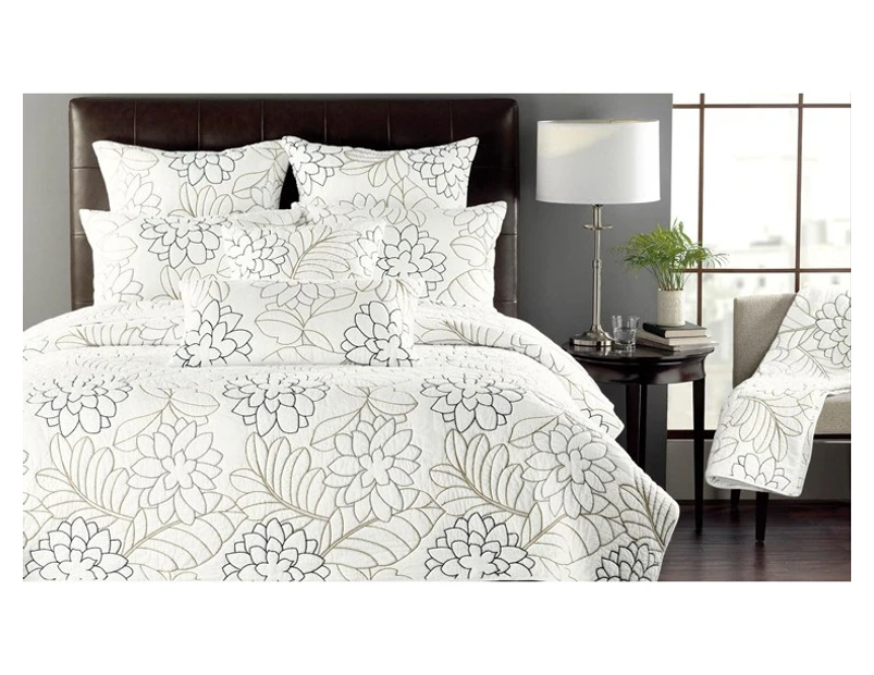 Luxury Quilted 100% Cotton Coverlet / Bedspread Set Embroidery Quilt  King / Super King Size Bed 230x270cm