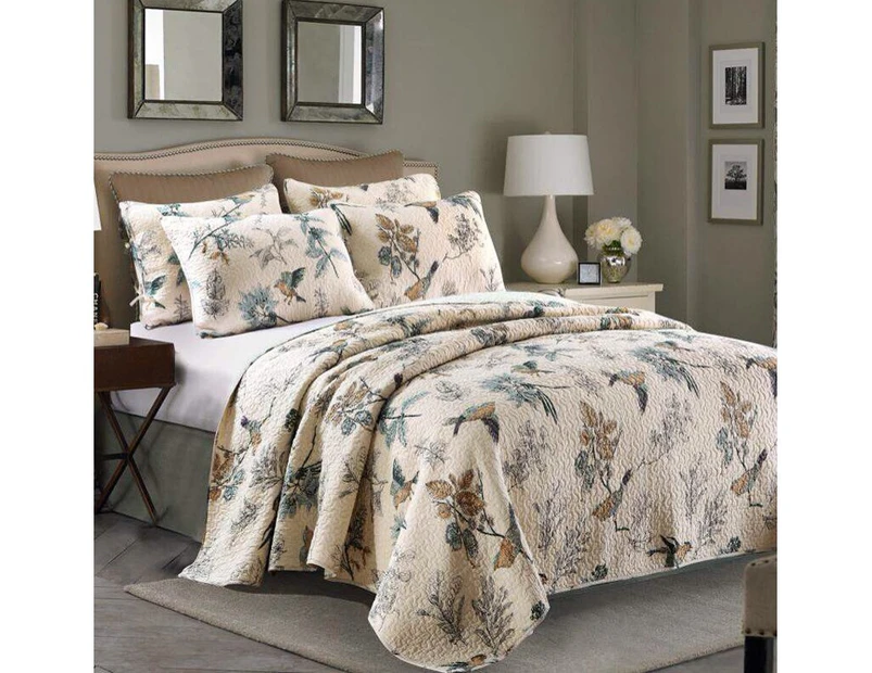 Luxury Quilted 100% Cotton Coverlet / Bedspread Set Queen King Size Bed 230x250cm Bird