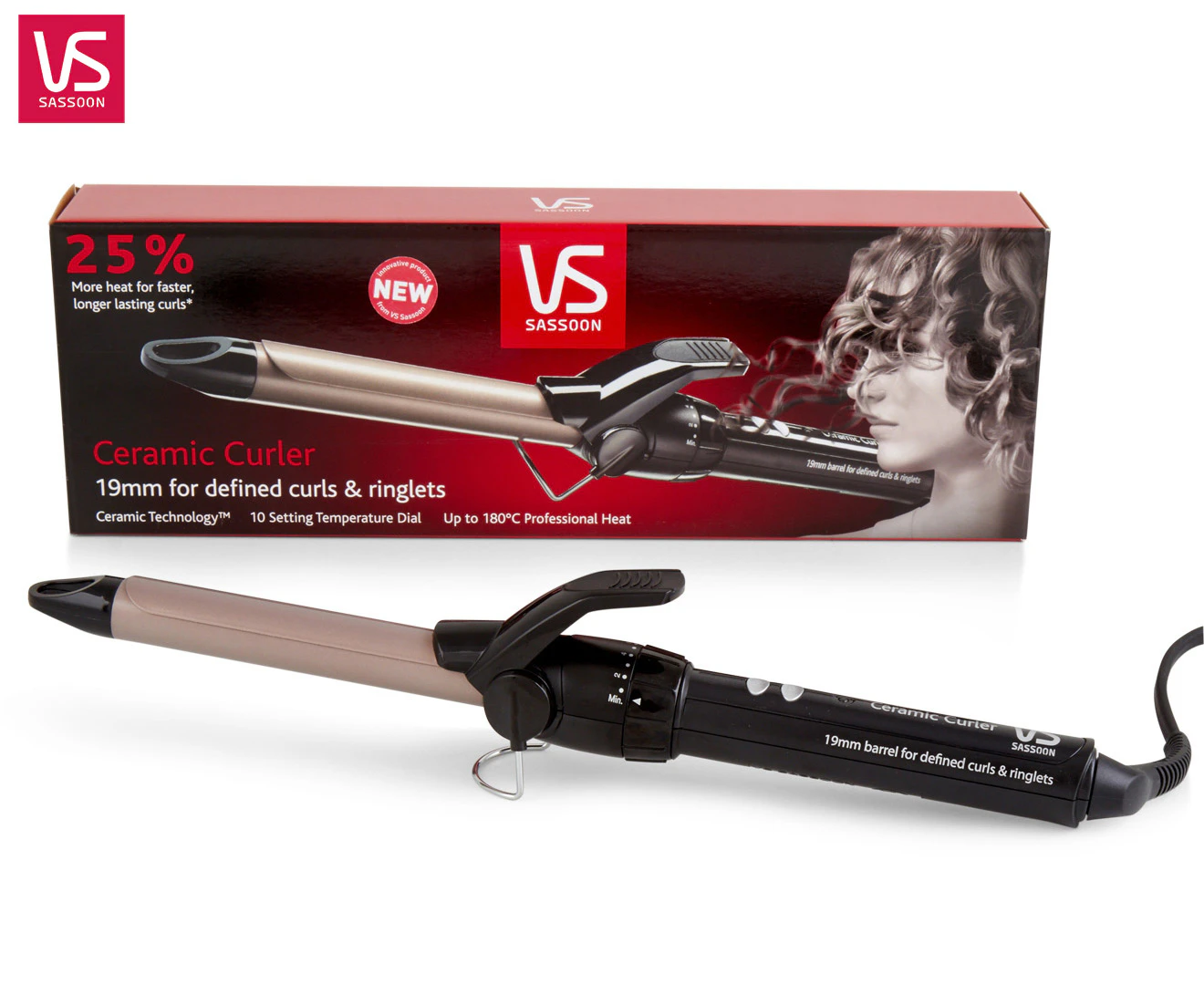 VS Sassoon 19mm Ceramic Curler - Silver/Black