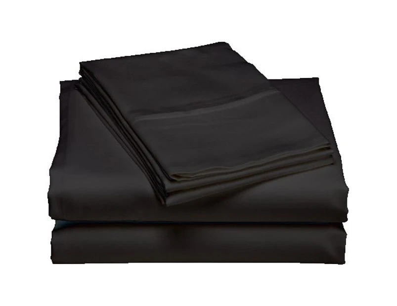 500TC Plain Dyed Pure Cotton Queen Bed Sheet Set - Black