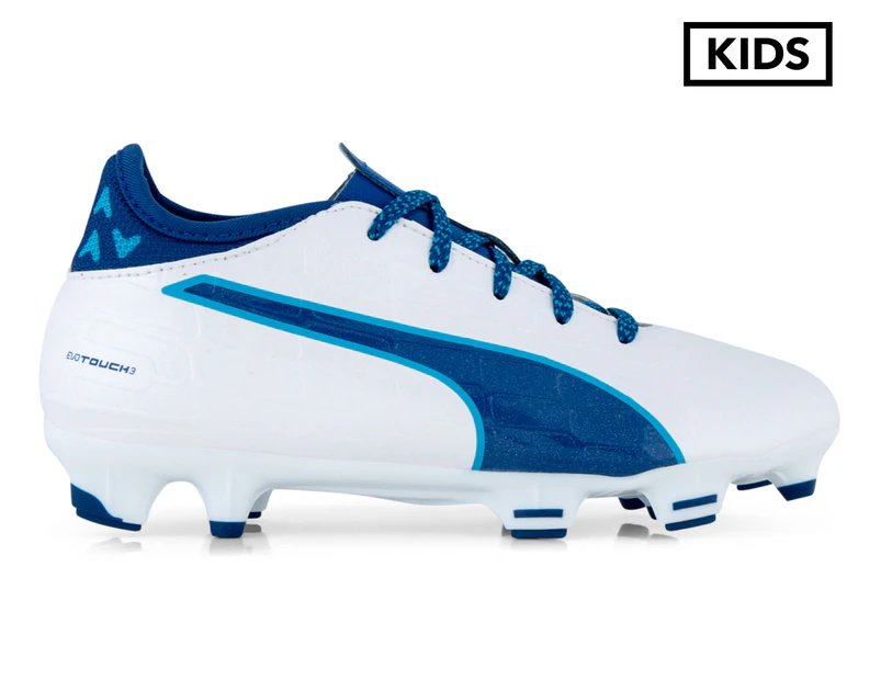 Puma Kids' EvoTOUCH 3 FG Football Boot - White/Blue/Blue Danube