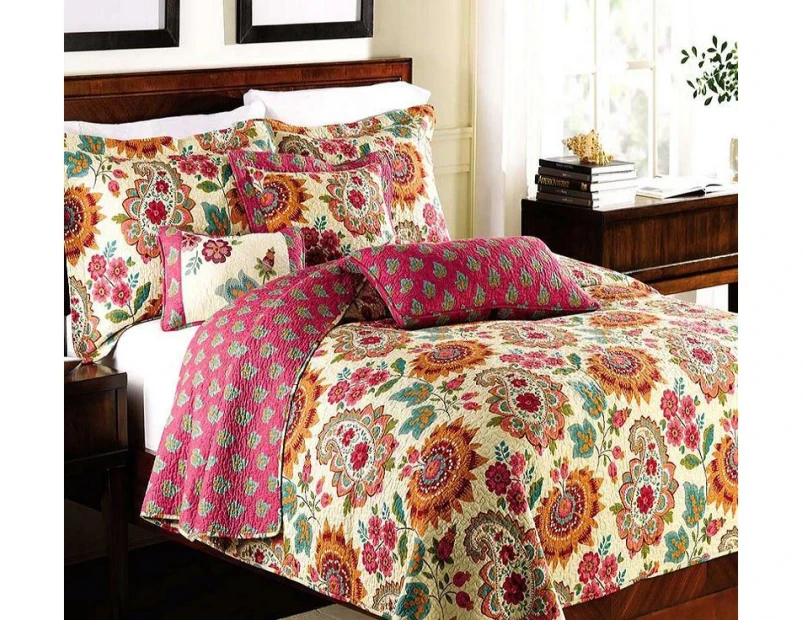 Luxury Quilted 100% Cotton Coverlet / Bedspread Set Comforter Quilt King Size Bed 230x250cm Flower