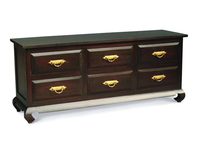 Seoul Solid Timber Lowboy w/ 6 Drawers in Chocolate