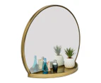 Round Golden Iron Wall Mirror with Shelf
