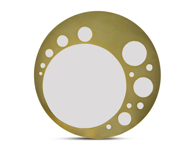 Round Iron Wall Art Mirror - French Brass Finish