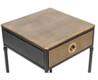 Modern Black Side Table with Drawer - Textured Gold Top