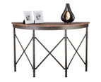 Half Round Console Table with Cross Legs and Rustic Wood Top