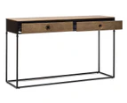 Modern Black Console Table with 2 Drawers - Textured Gold Top