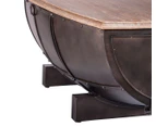 Industrial Half Barrel Coffee Table with Wine Storage - Wood Top