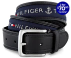 Tommy Hilfiger Men's Leather Belt w/ Inlay - Black/Navy