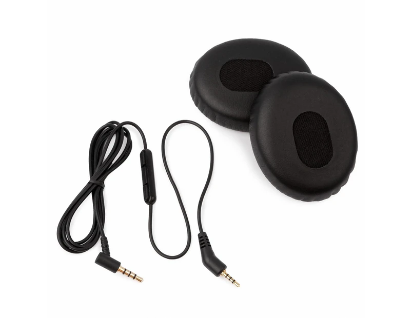 REYTID Replacement Cable and Ear Pad Cushion Kit Compatible with Bose QC3 QuietComfort 3 Headphones - Black - Black