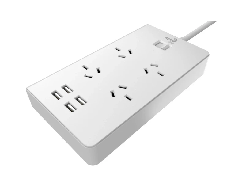 Power board, Powerboard, Power Strip - 4 AC Surge Protector OutletS and 4 USB Charging Ports each at 5V/2.4A -Aerocool