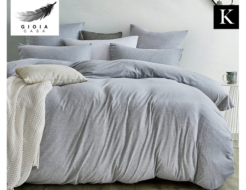 Gioia Casa Jersey Cotton King Bed Quilt Cover Set - Grey Marle