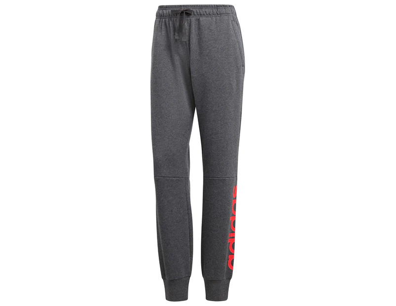 Adidas Women's Essential Linear Fleece Pant - Dark Grey Heather/Real Coral