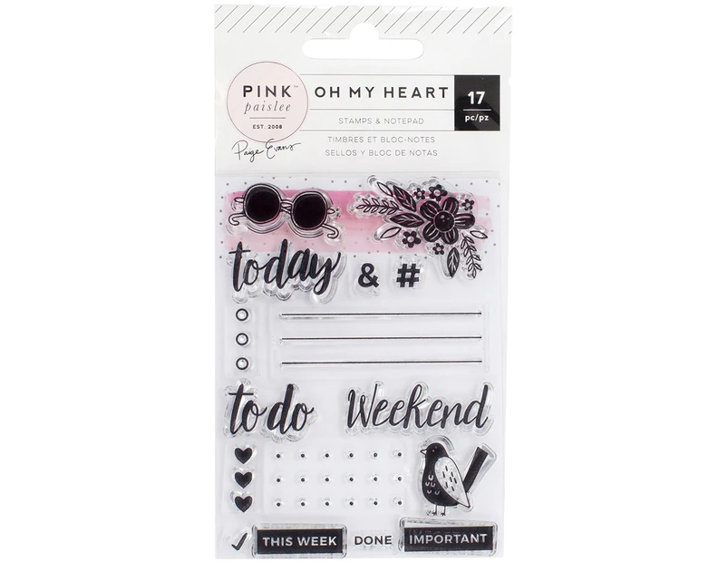 Paige Evans Oh My Heart Acrylic Stamps & 25-Page Notepad-